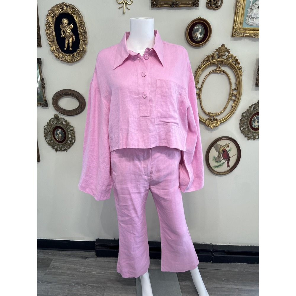 Nanushka Pink 100% Linen Matching Set Pants Suit Set Size XS
